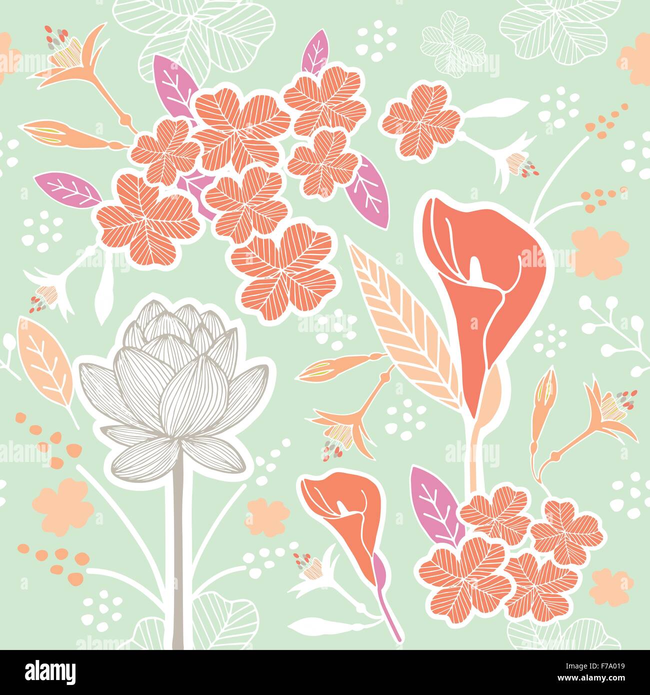 Fleur ou motif de feuilles et fleurs en tissu transparent de couleur pastel de scénario sur fond de couleur vert pastel Illustration de Vecteur