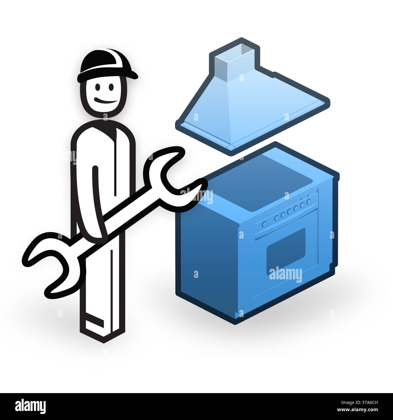 Plombier à l'aide de l'outil en face de la cuisine Banque D'Images