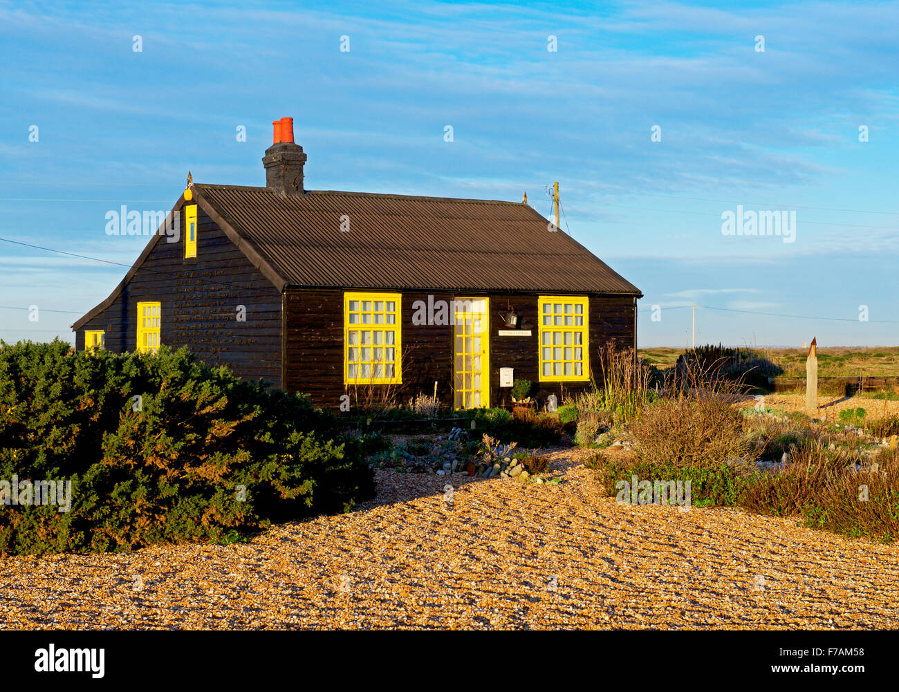 Perspective Cottage, une fois la maison d'une cinéaste Derek Jarman, Dungeness, Kent, England UK Banque D'Images