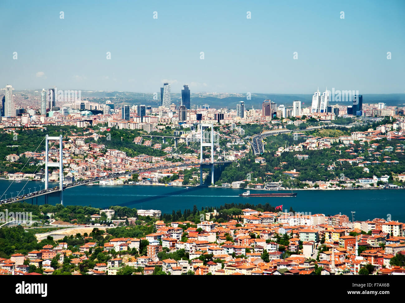 Vue à partir de la colline de Camlica vers Istanbul et le pont du Bosphore Banque D'Images