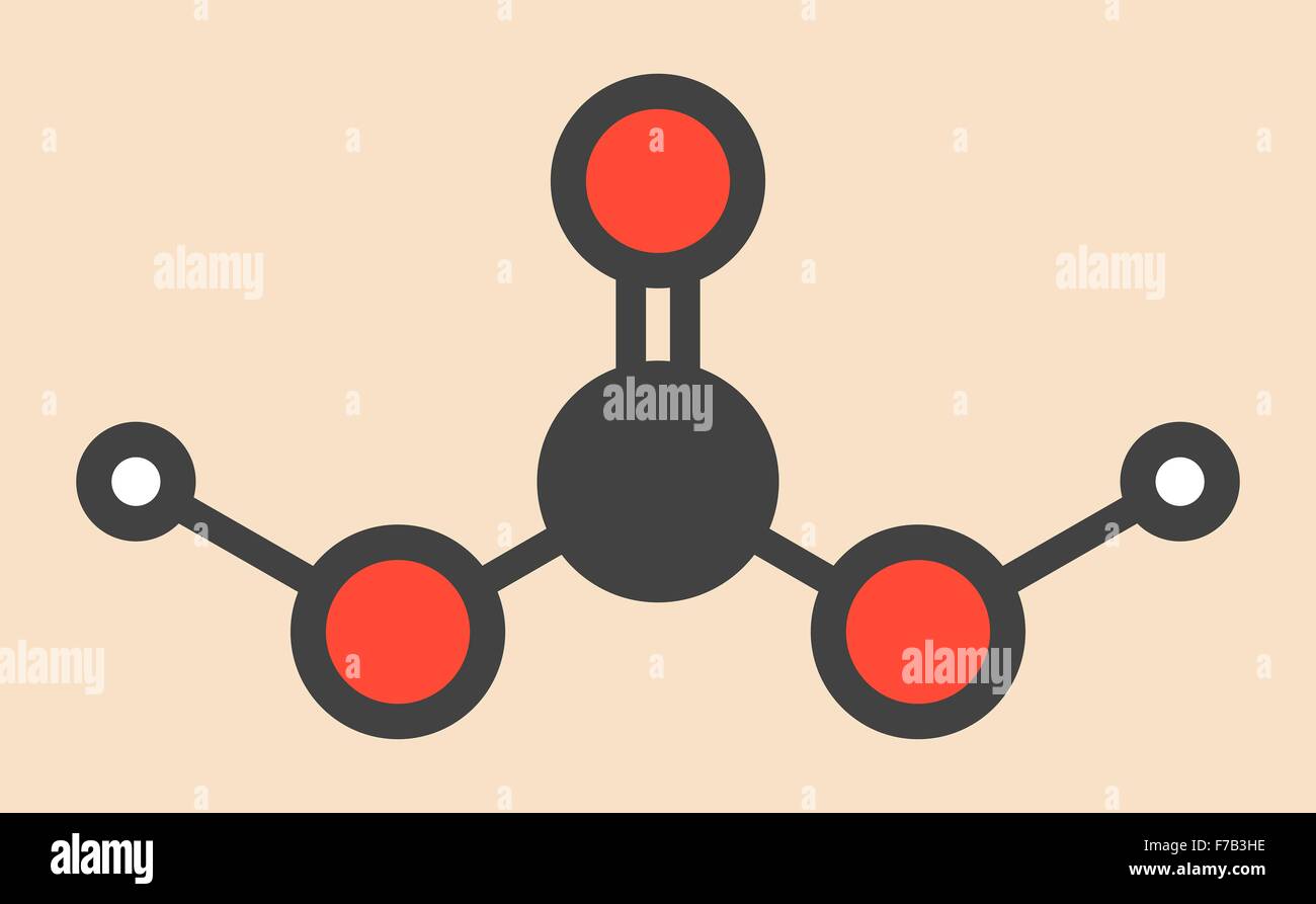Molécule d'acide carbonique. Formé lorsque le dioxyde de carbone est dissous dans l'eau (l'eau gazeuse). Formule topologique stylisé Banque D'Images