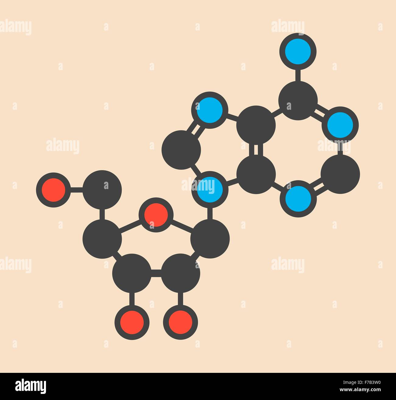 L'adénosine (Ado) de la purine nucléoside molécule. Composante importante de l'ATP, ADP, cAMP et de l'ARN. Aussi utilisé comme médicament. Squelettique stylisé Banque D'Images