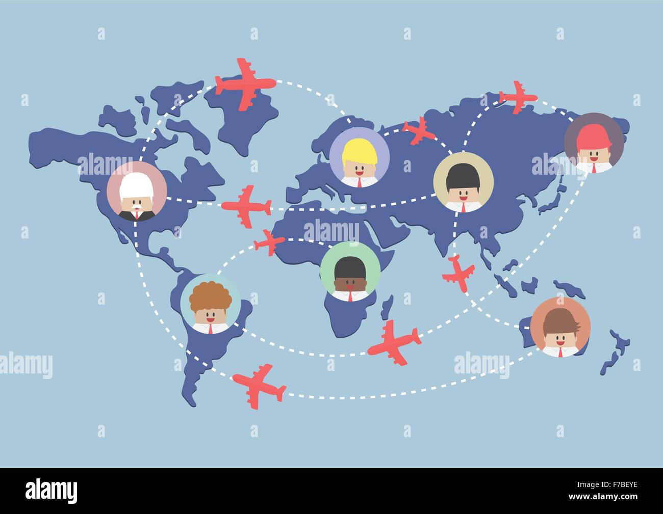 Homme d'affaires et à l'avion sur la carte du monde, vecteur, EPS10 Illustration de Vecteur
