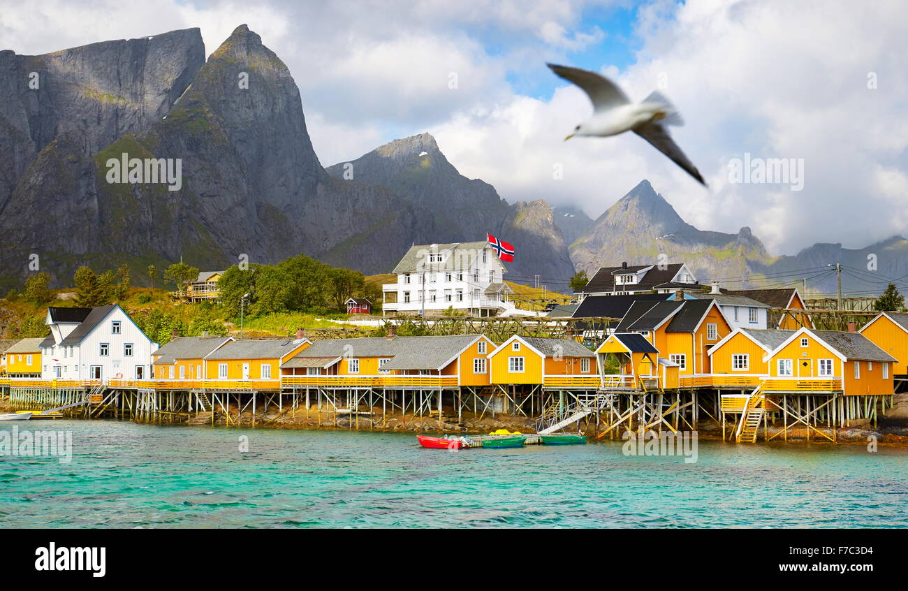 Îles Lofoten rorbu maison, les pêcheurs, de la Norvège, Banque D'Images