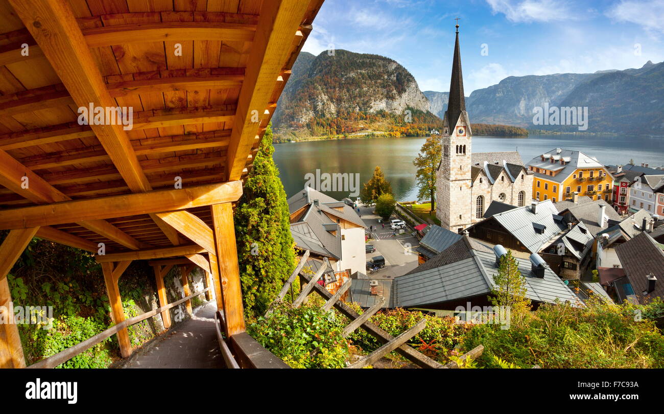 Autriche - Hallstatt Salzkammergut, village de montagne, Alpes autrichiennes, l'UNESCO Banque D'Images