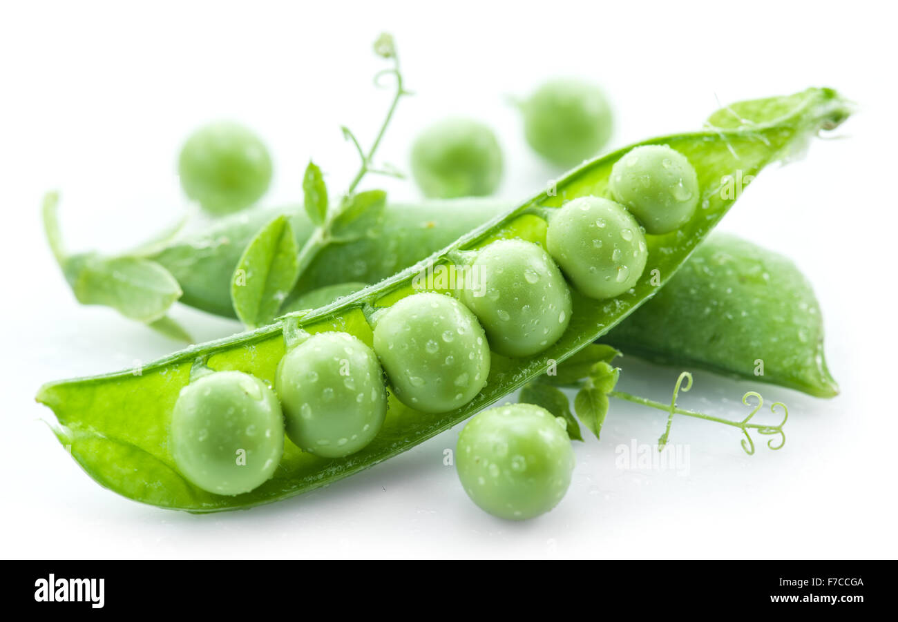 Ouvrir pea pod sur un fond blanc. Banque D'Images