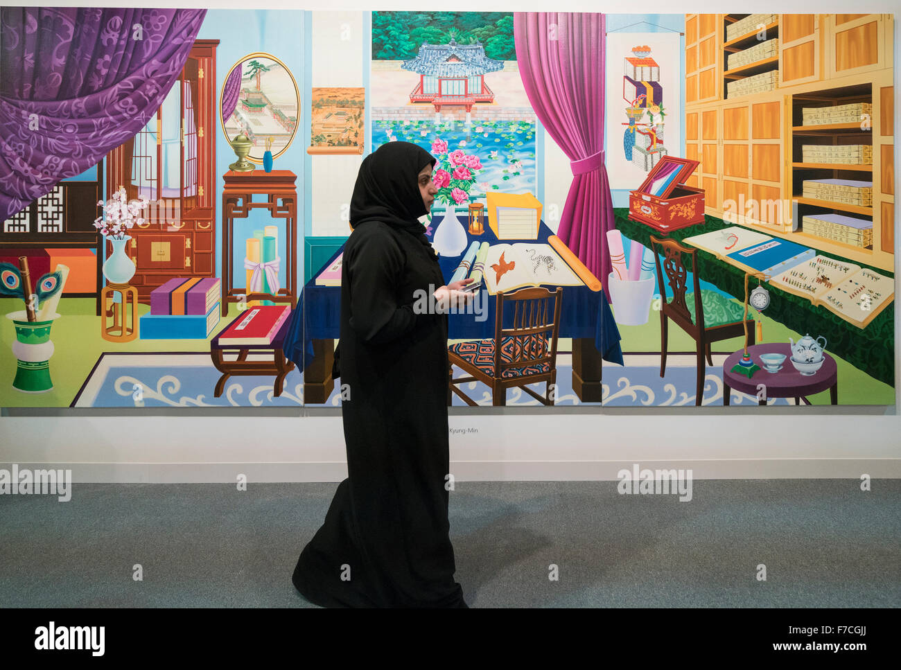 Des tableaux modernes sur l'affichage à l'Art Moderne , Abu Dhabi Art Fair, qui a eu lieu sur l'île de Saadiyat , Abu Dhabi en novembre 2015 , ÉMIRATS ARABES UNIS Banque D'Images