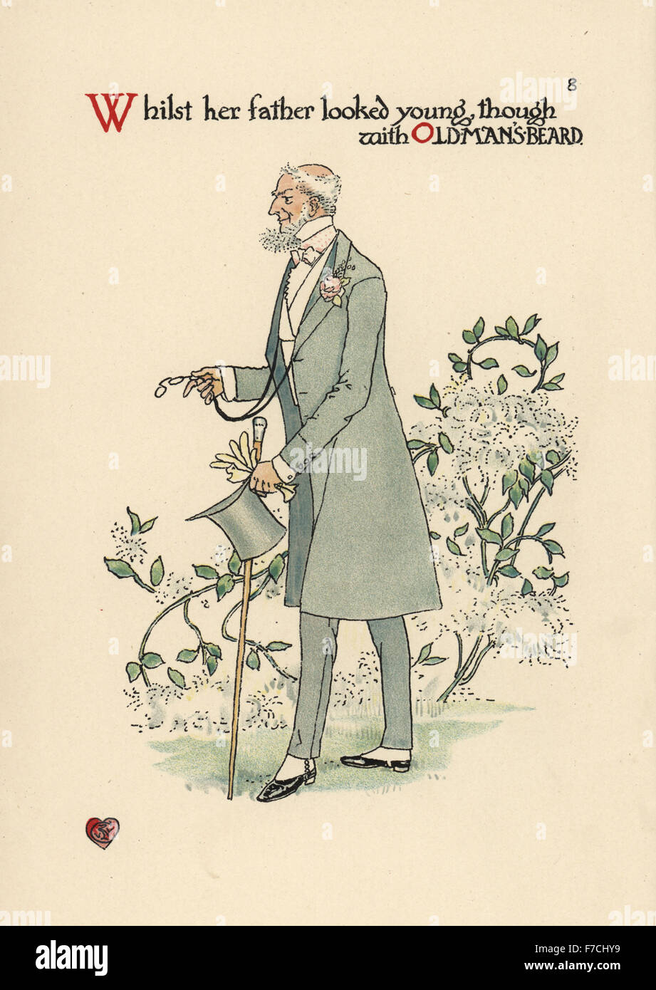 Fleur fée de old man's beard, Clematis vitalba. Chromolithographie après une illustration par Walter Crane à partir d'une fleur Mariage, Cassell, Londres, 1905. Banque D'Images