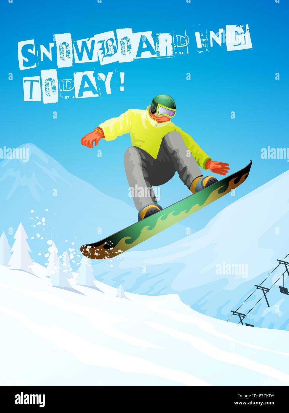 Le snowboard. Snowboarder dans les sauts et la fuite. Illustration de Vecteur