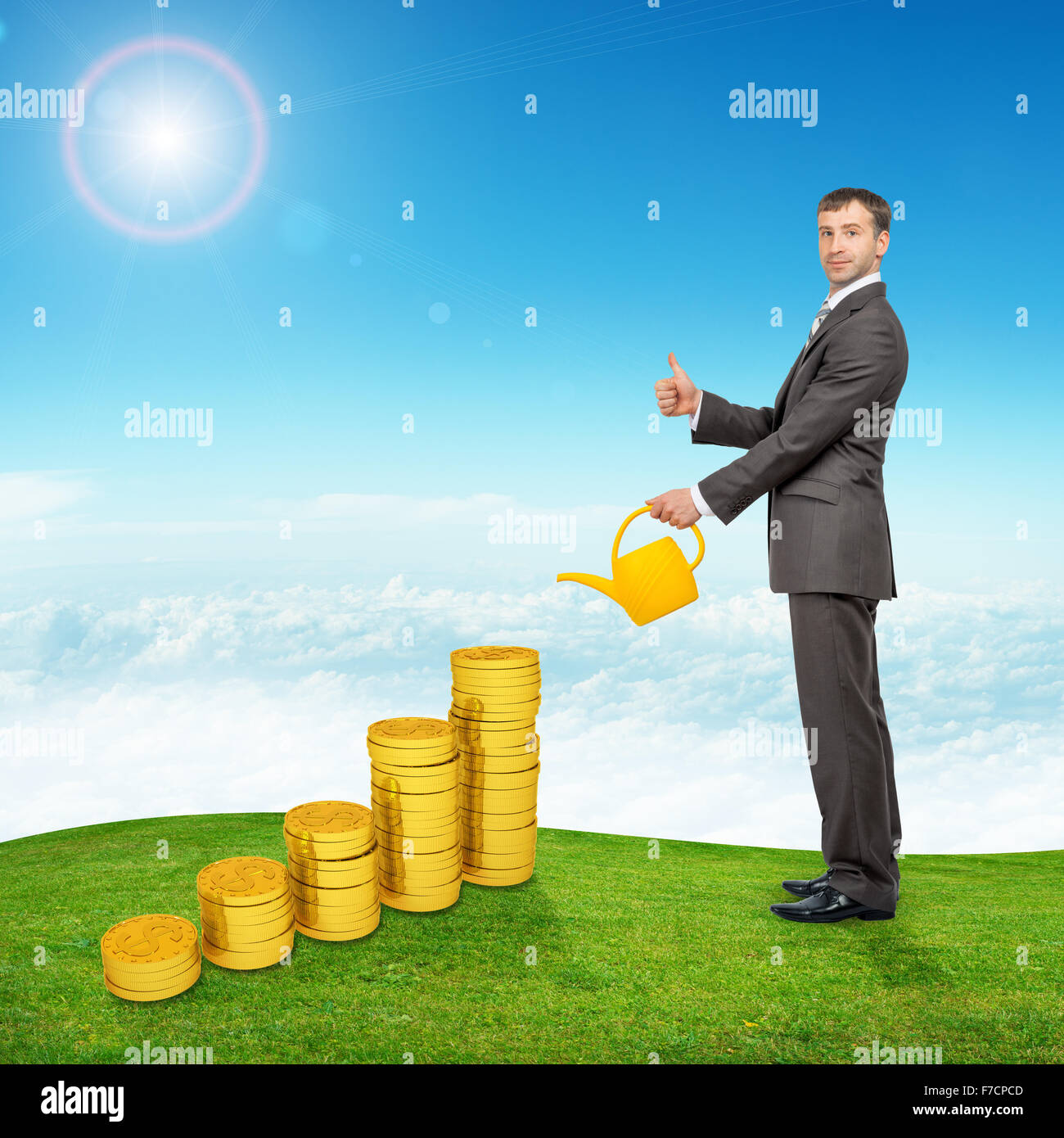 Pièces de monnaie et d'arrosage d'affaires montrant ok Banque D'Images