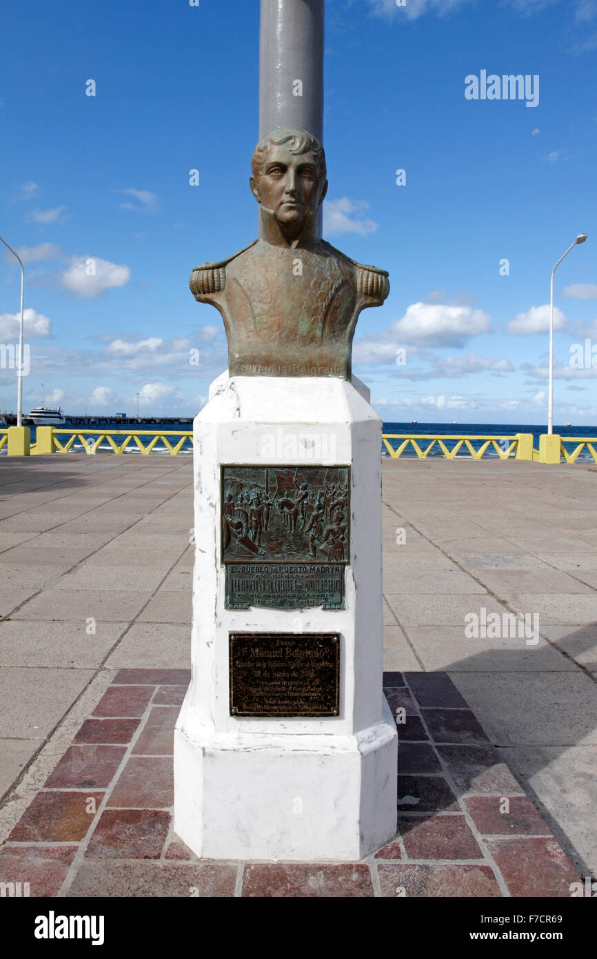 Statue du général Manuel Belgrano, Puerto Madryn, Chubut, Argentine Banque D'Images