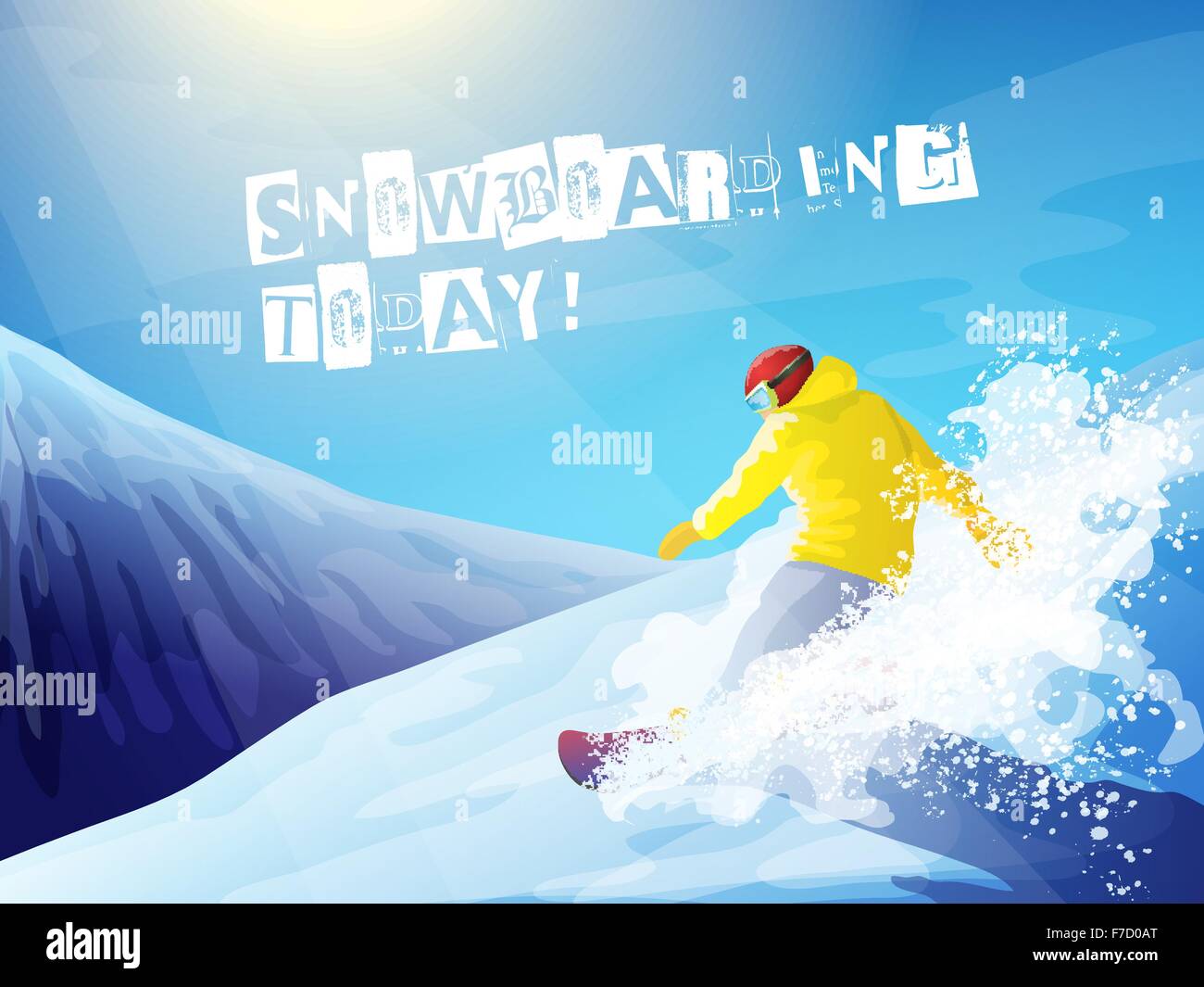 Le snowboard. Snowboarder sur la montagne. Illustration de Vecteur