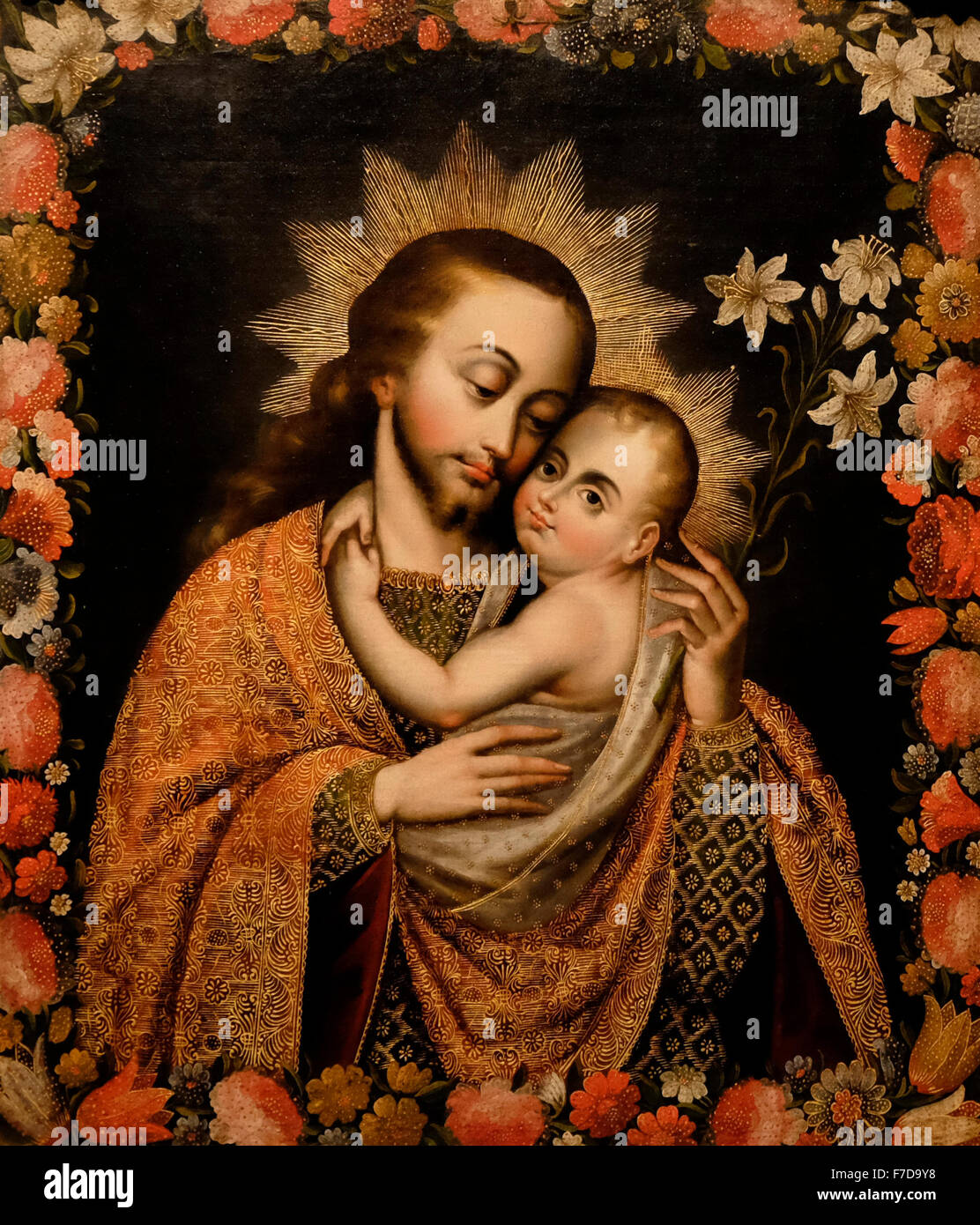 St Joseph et l'Enfant Jésus - Anonyme - début du 18e siècle au Pérou Banque D'Images