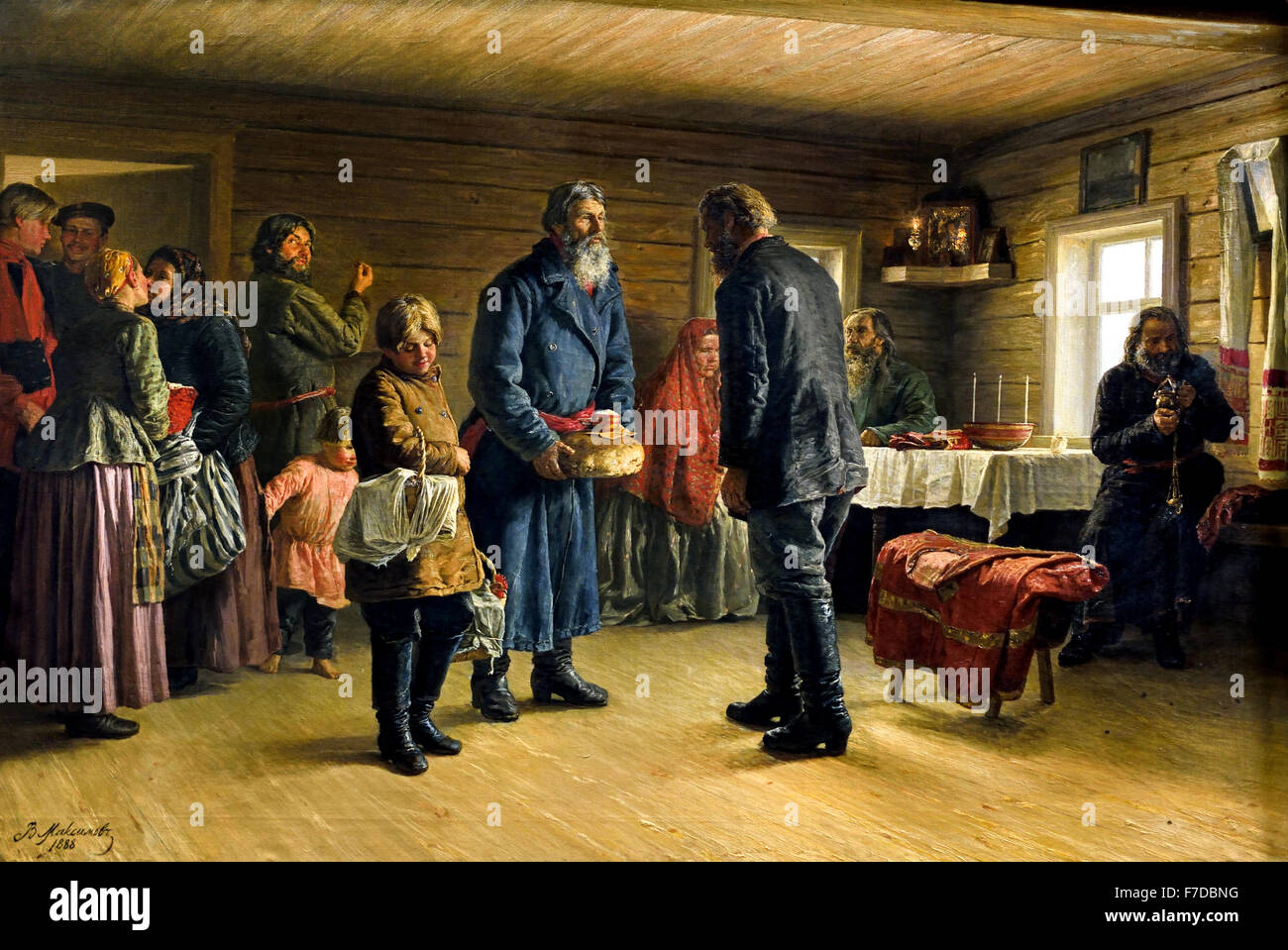 Bénédiction d'une isba neuve - bénédiction d'une nouvelle log hut 1888 Vasily Maximov Maximovitch 1844 - 1911 Fédération de Russie Banque D'Images
