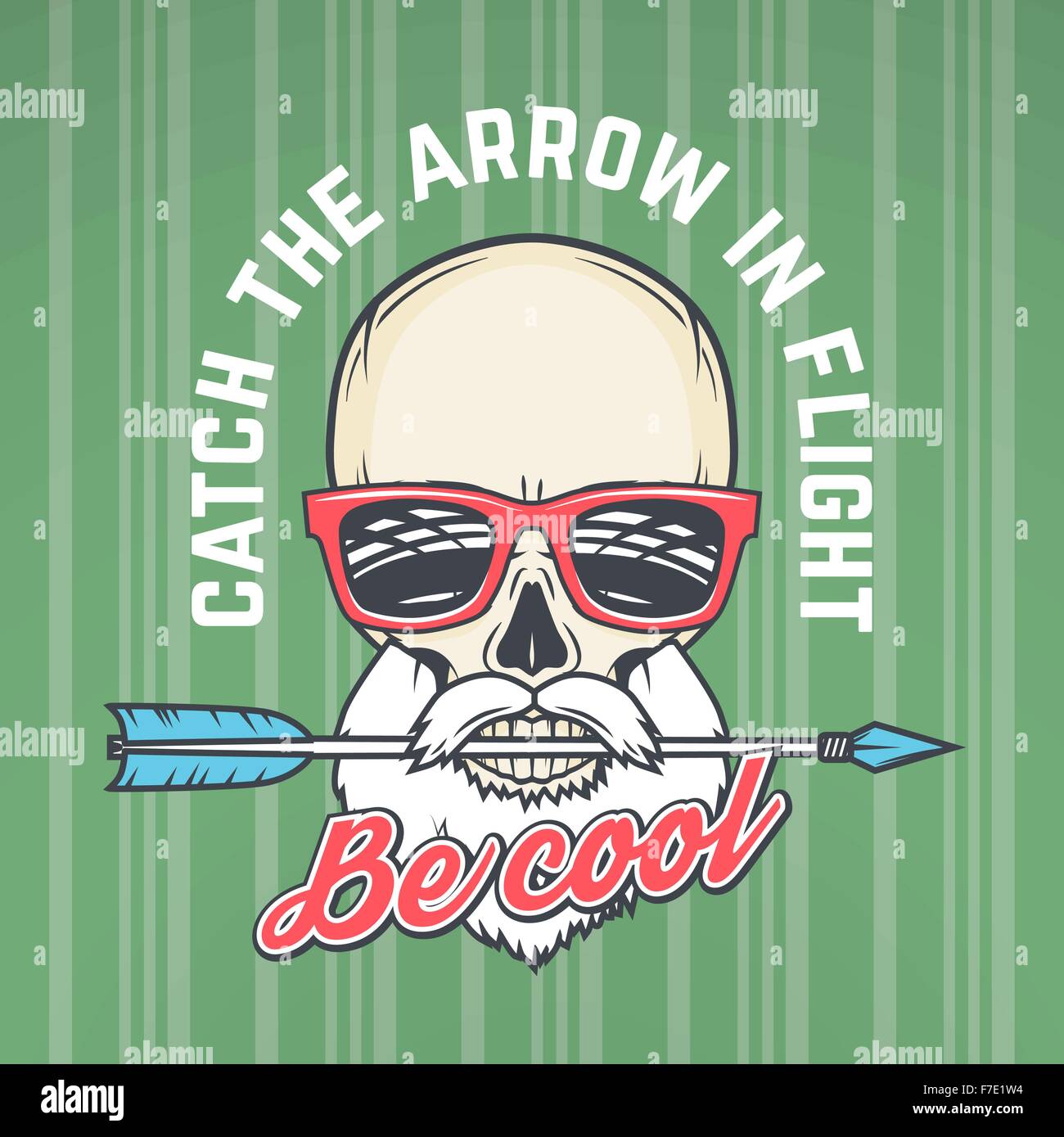 Hipster crâne avec lunettes de geek, de la barbe et de flèche. Attraper la flèche en vol devis t-shirt concept. Be Cool la conception d'affiches de motivation. Boutique de vêtements étiquette logo Illustration de Vecteur