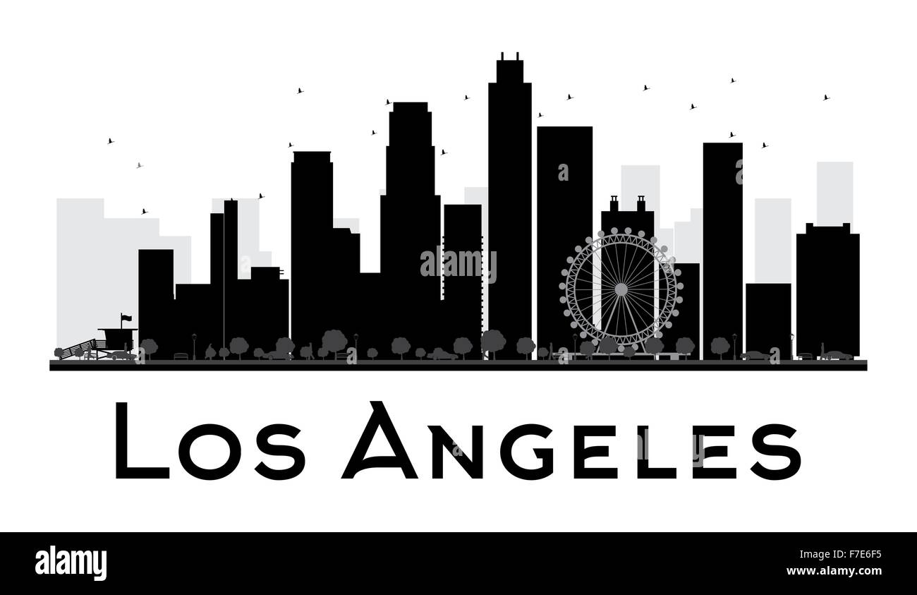 Los Angeles City skyline silhouette noir et blanc. Vector illustration. Concept simple pour le tourisme, la bannière de présentation Illustration de Vecteur