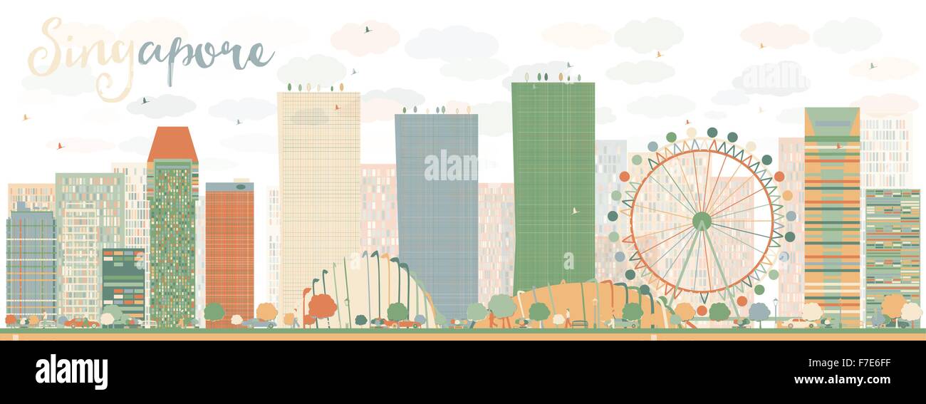 Résumé Singapour avec repères de couleur. Les voyages d'affaires et tourisme concept avec des bâtiments modernes. Illustration de Vecteur