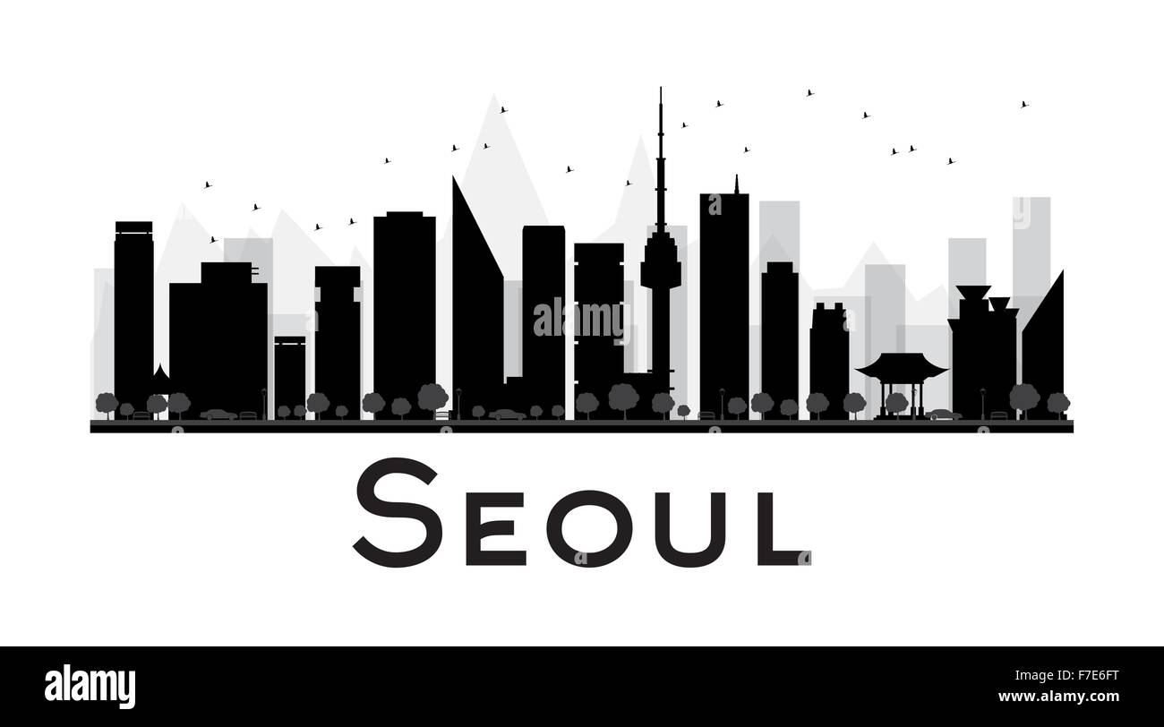 Seoul City skyline silhouette noir et blanc. Vector illustration. Concept pour le tourisme présentation, bannière, un placard ou web Illustration de Vecteur