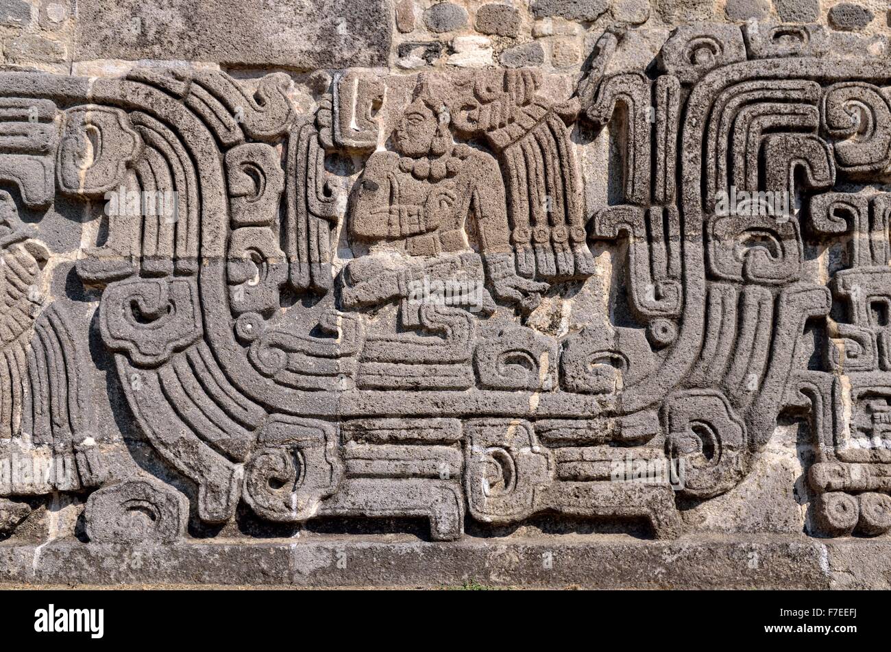 Au secours de la pyramide des serpents à plumes, détails, Ruines de Xochicalco, Cuernavaca, Morelos, Mexique Banque D'Images