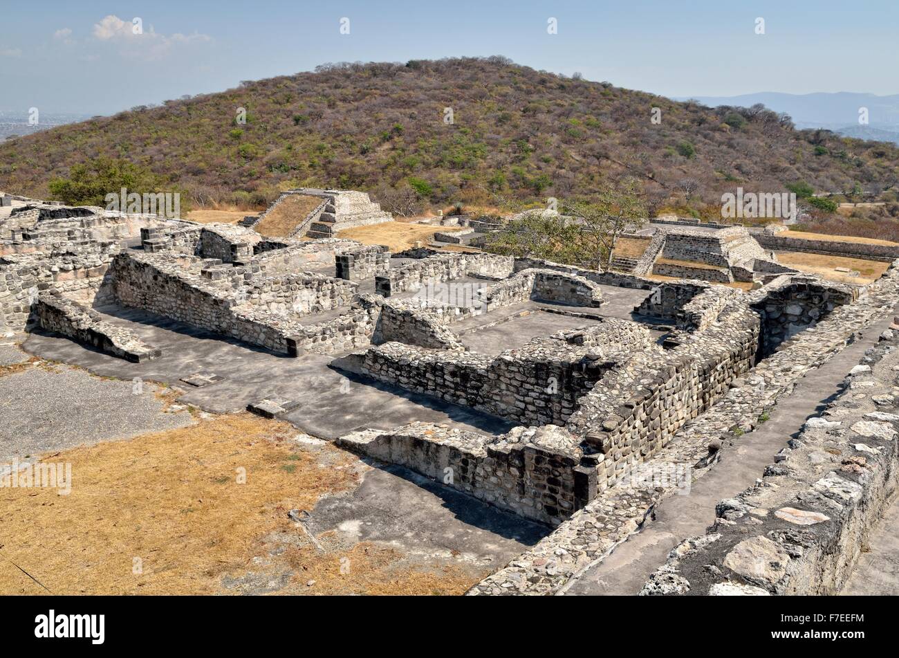 Vue de la chambre de stockage les fondations des étoiles, Ruines de la pyramide de Xochicalco, Cuernavaca, Morelos, Mexique Banque D'Images