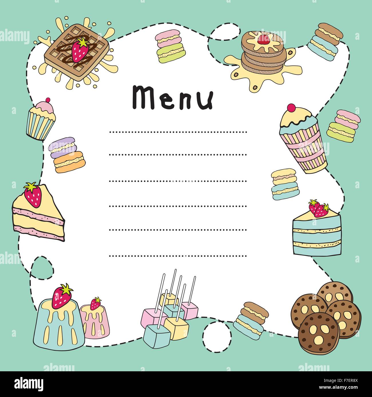 Doodle boulangerie conseil menu couleur pastel blanc Illustration de Vecteur