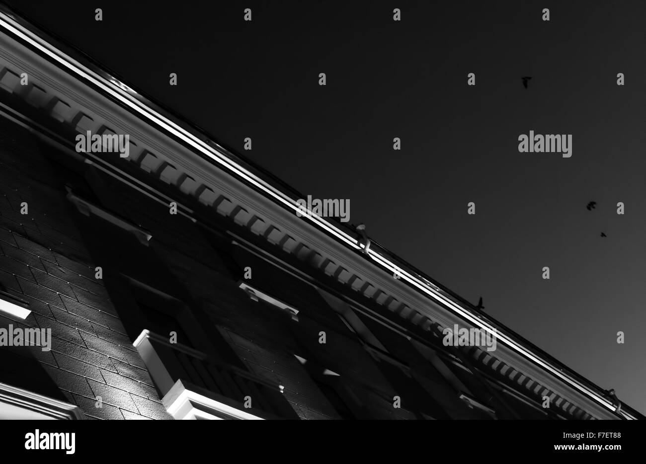 Immeuble d'angle diagonal en monochrome noir et blanc Banque D'Images