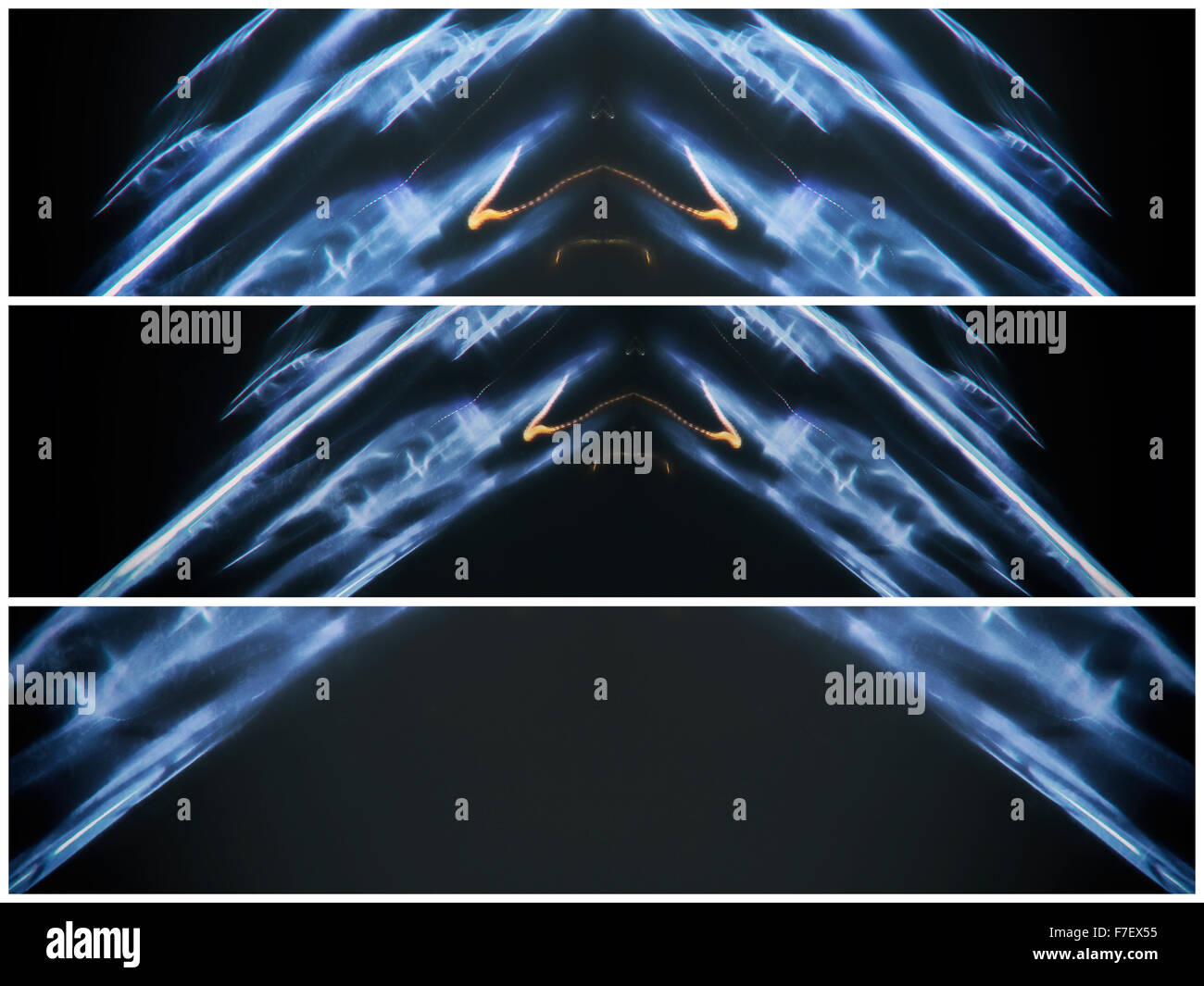 Triptyque Lightpainting en format horizontal à l'aide vibrant tourbillons. couleur funky Cette photographie a été capturé dans la nuit dans un milieu urbain Banque D'Images