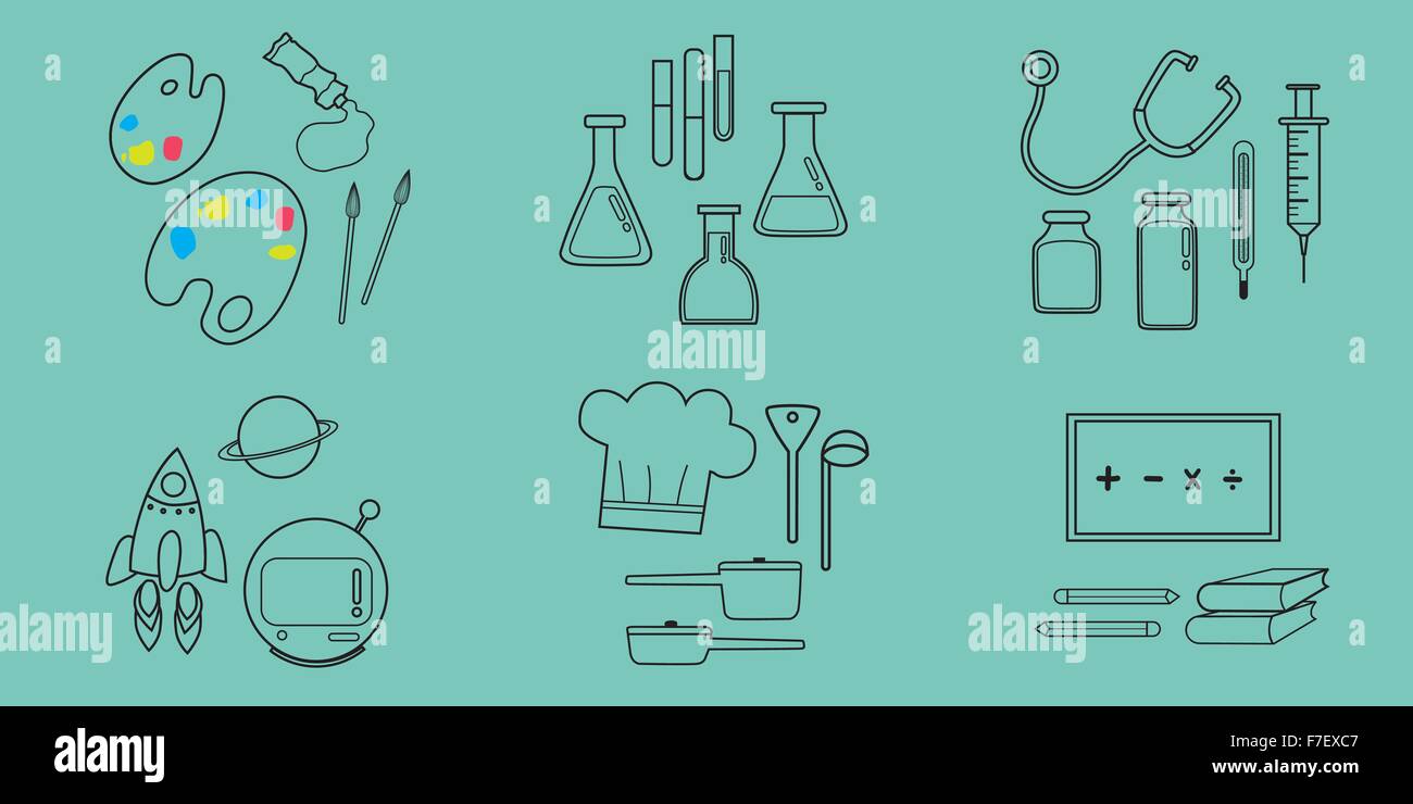 Télévision Occupation icônes sur un fond de couleur vert pastel Illustration de Vecteur