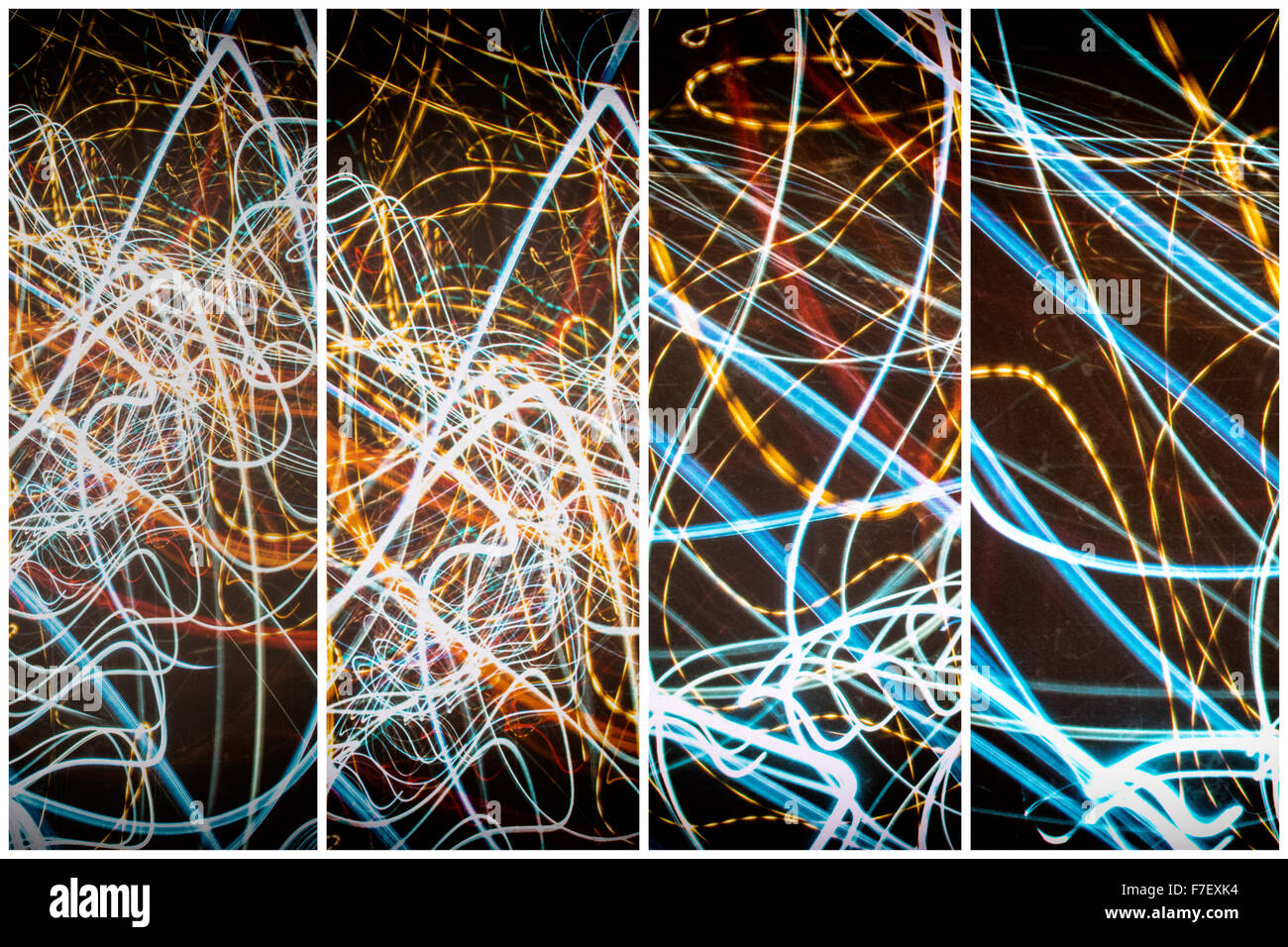 Tourbillons de lumière multicolore créer beaucoup de couleurs vibrantes qui recouvrent les uns les autres dans cette ville générée lightpainting. Le quad se Banque D'Images