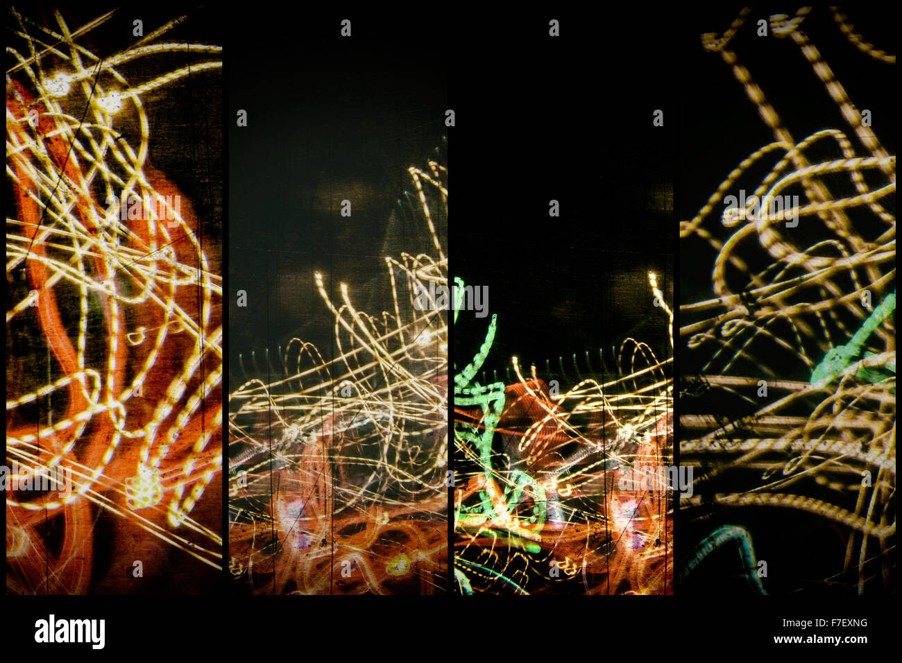 À l'aide d'ancienne photo rayures film cette pièce d'art de mur moderne allie modernité du Lightpainting Banque D'Images