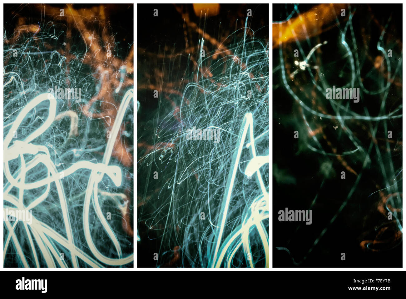 Le triptyque Lightpainting présente l'urbanisme moderne en utilisant des couleurs funky. Le processus de création utilise p DSLR traditionnels Banque D'Images
