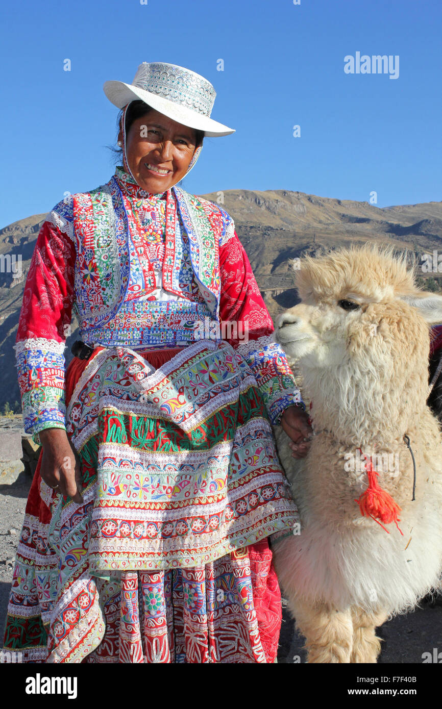 Femme péruvienne de l'alpaga Banque D'Images