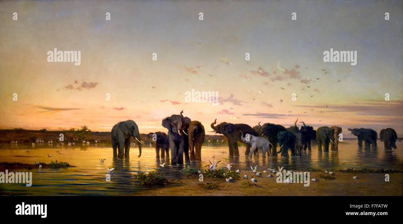 Les éléphants africains1867 Charles Emile Tournemine 1812 - 1872 France Banque D'Images