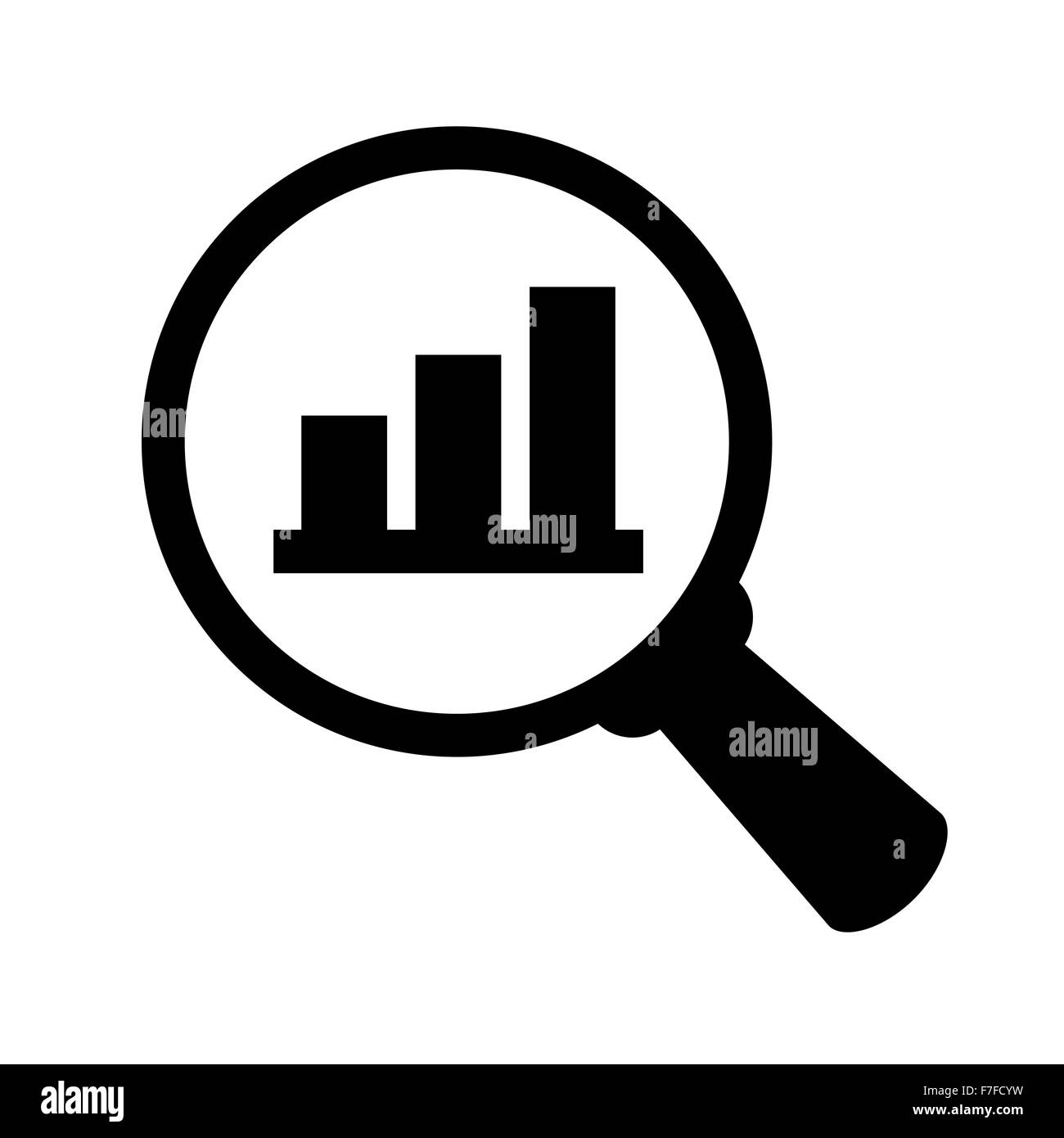 Symbole de l'analyse d'Affaires, finances, concept analyse verre loupe avec barre graphique isolé sur fond blanc Banque D'Images