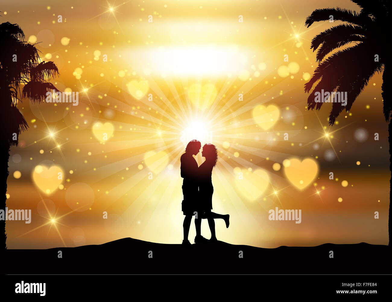 Silhouette d'un couple kissing against a sunset sky Photo Stock - Alamy