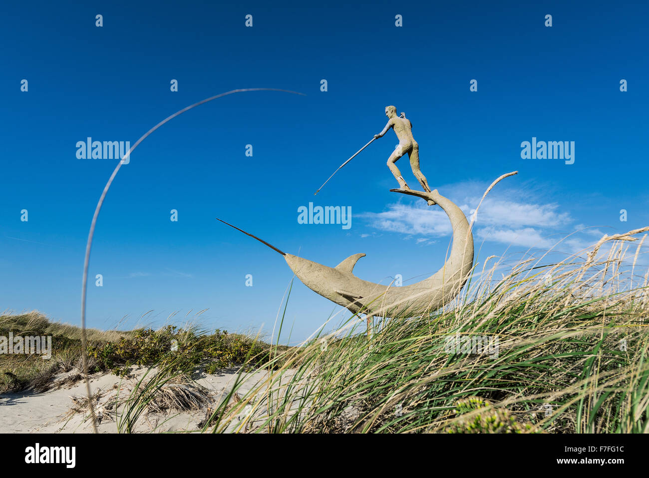 Sculpture harponneur, Menemsha, Chilmark, Martha's Vineyard, Massachusetts, USA Banque D'Images