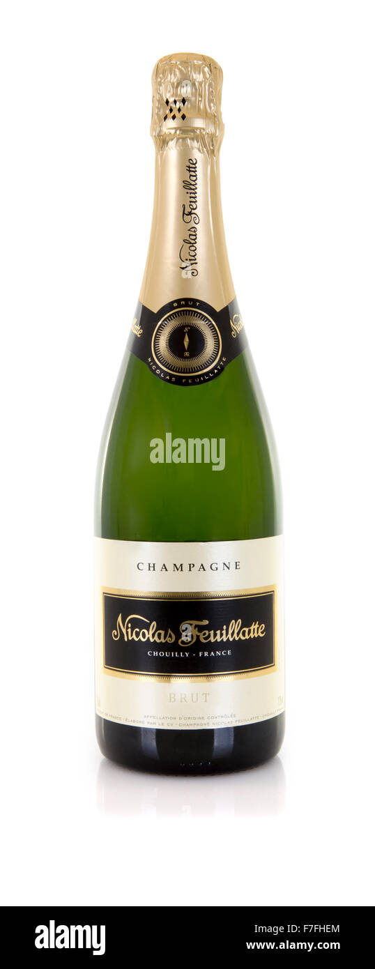Nicolas Feuillatte Champagne Brut sur fond blanc Banque D'Images