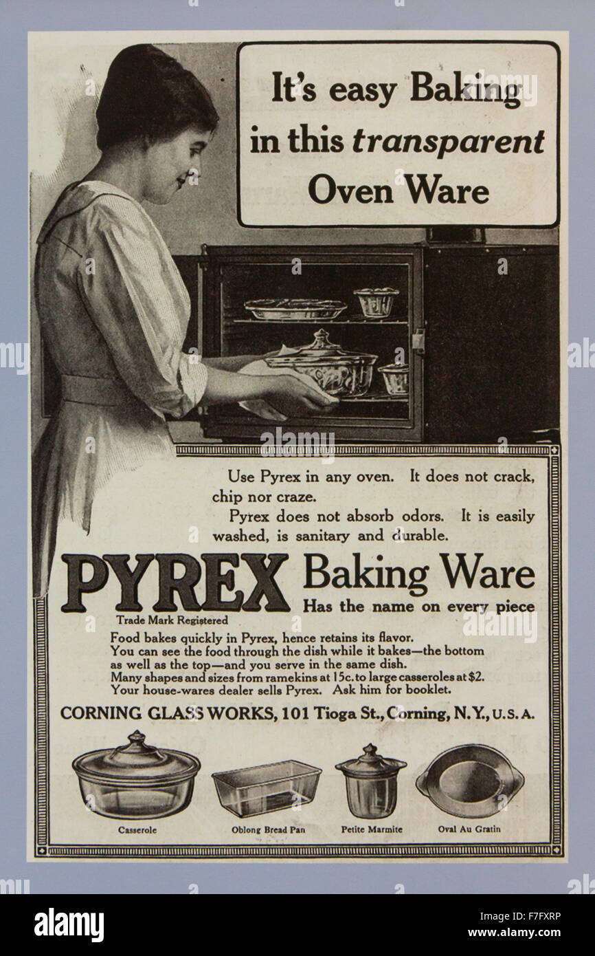 Publicité en pyrex, vers 1916 - USA Banque D'Images