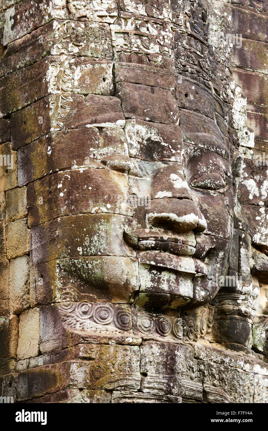 Visages de temple Bayon, Angkor Thom, au Cambodge, en Asie Banque D'Images