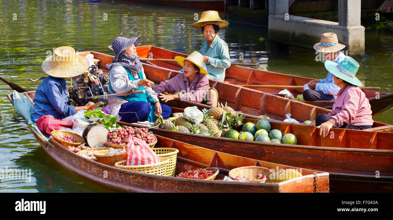 Marché Flottant Tha Kha près de Bangkok, Bangkok, Thaïlande Banque D'Images