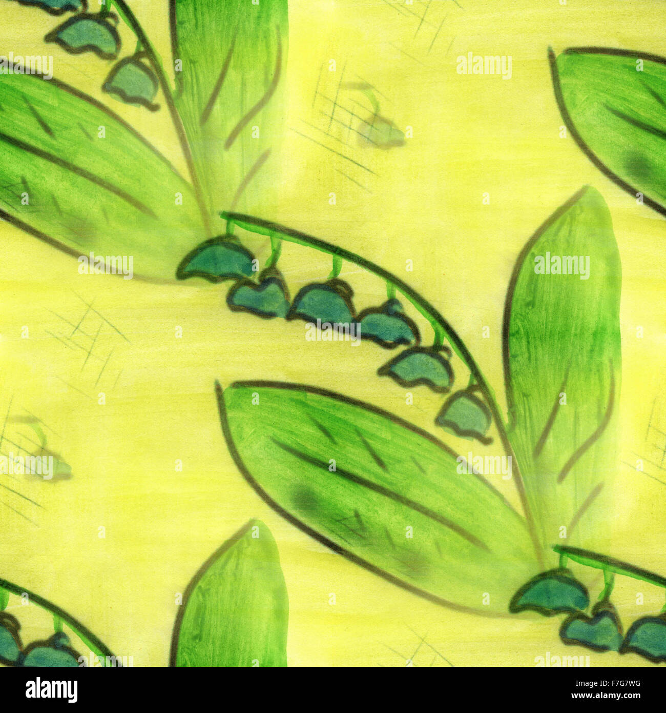 Lis de la vallée verte de l'herbe fleurs aquarelle texture seamless texture à la main pour votre site web Banque D'Images