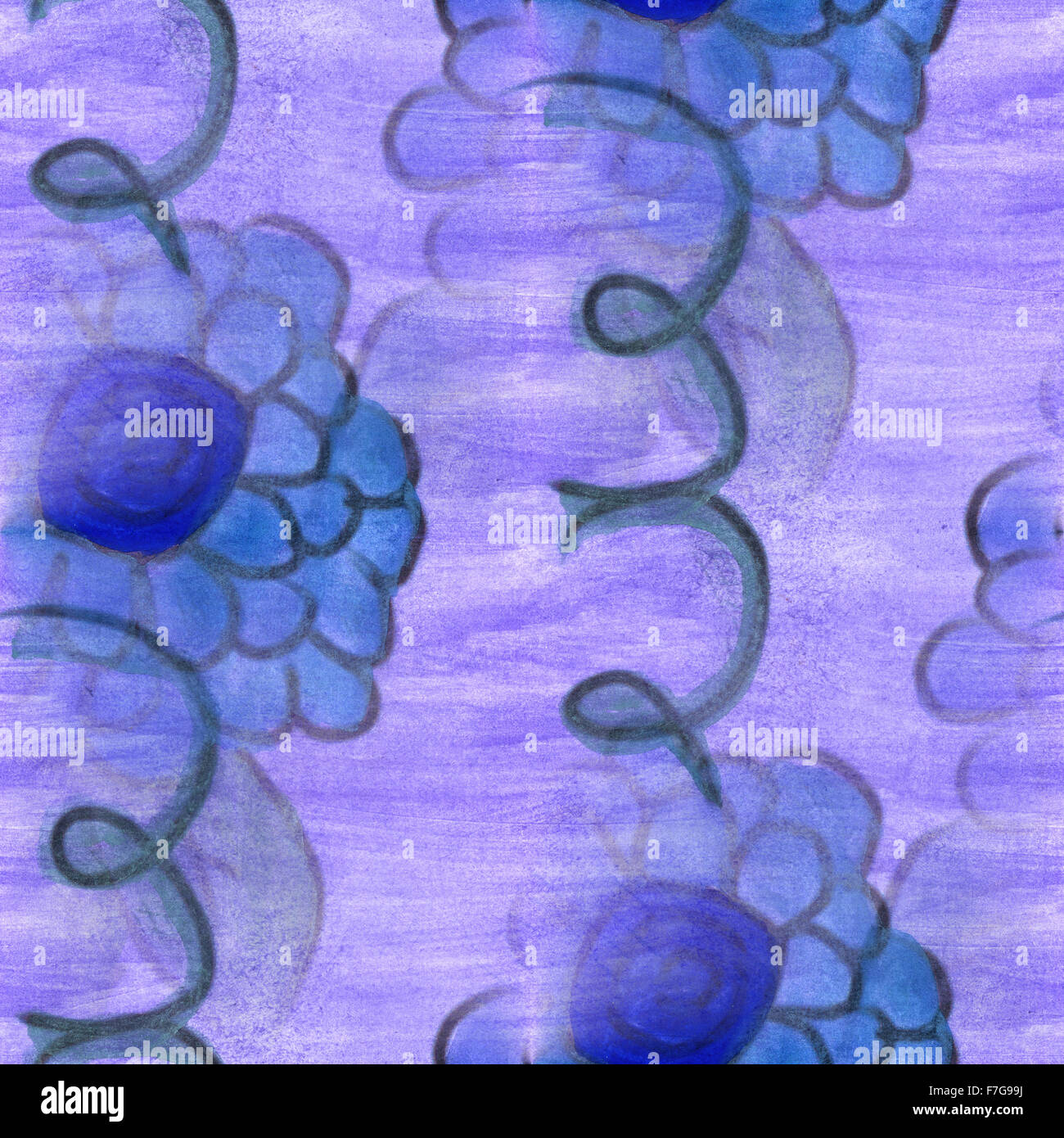 Dessin de fleurs aquarelle texture seamless texture à la main les raisins bleus violet pour votre site web Banque D'Images