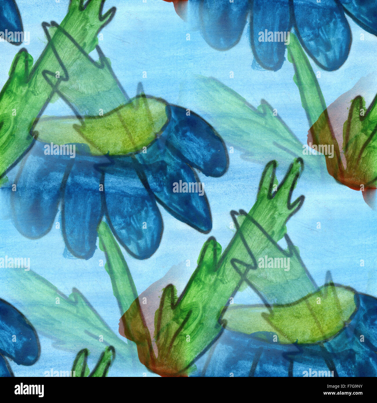 Fleur motif bleu fait main aquarelle texture transparente daisy pour votre site web Banque D'Images