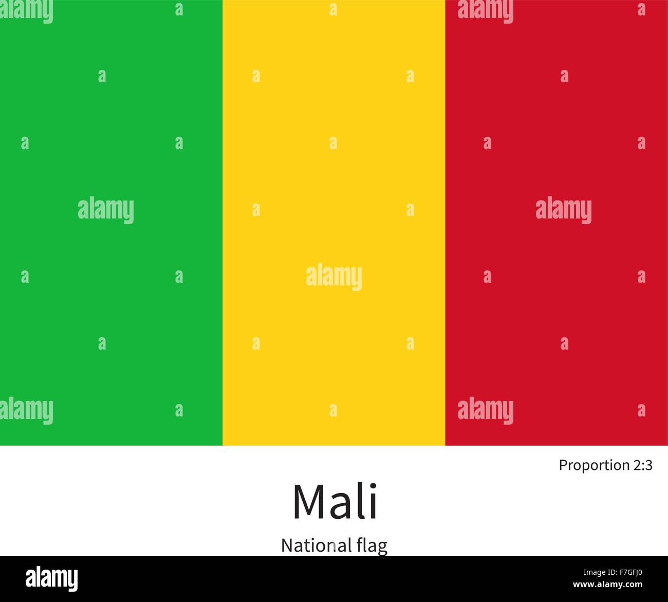 Drapeau national du Mali avec les bonnes proportions, couleurs, éléments Illustration de Vecteur