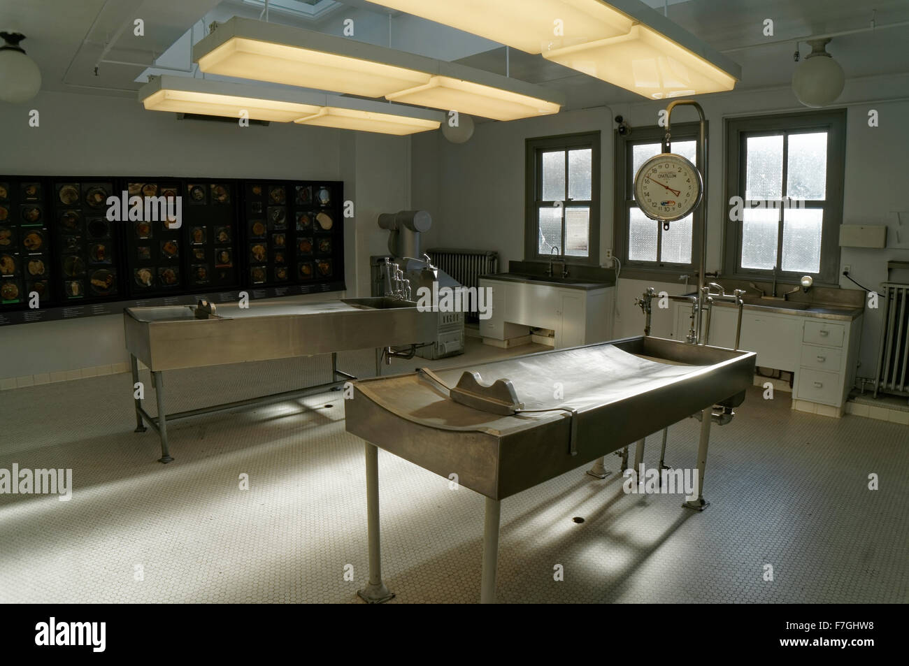 Salle d'autopsie de l'ancienne morgue de Vancouver, maintenant le Vancouver police Museum, Vancouver, C.-B., Canada. Le corps d'Errol Flynn a été apporté ici en 1959. Banque D'Images