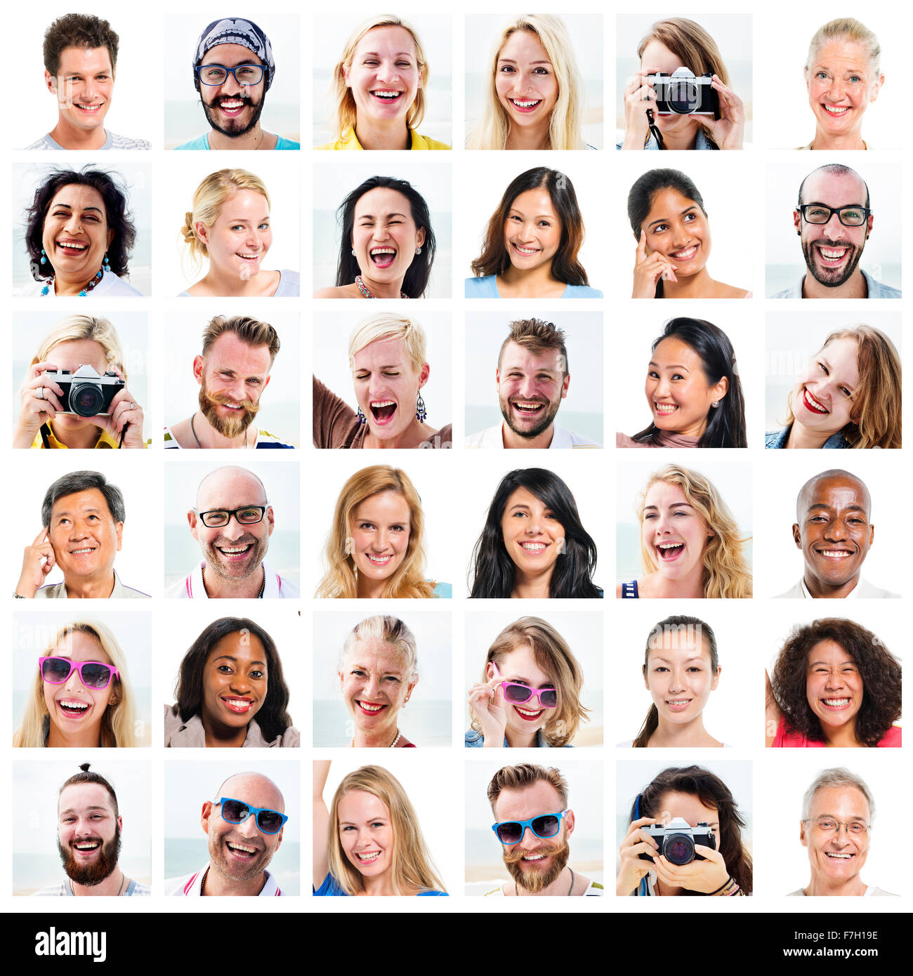Les expressions des visages divers Collage Personnes Concept Banque D'Images