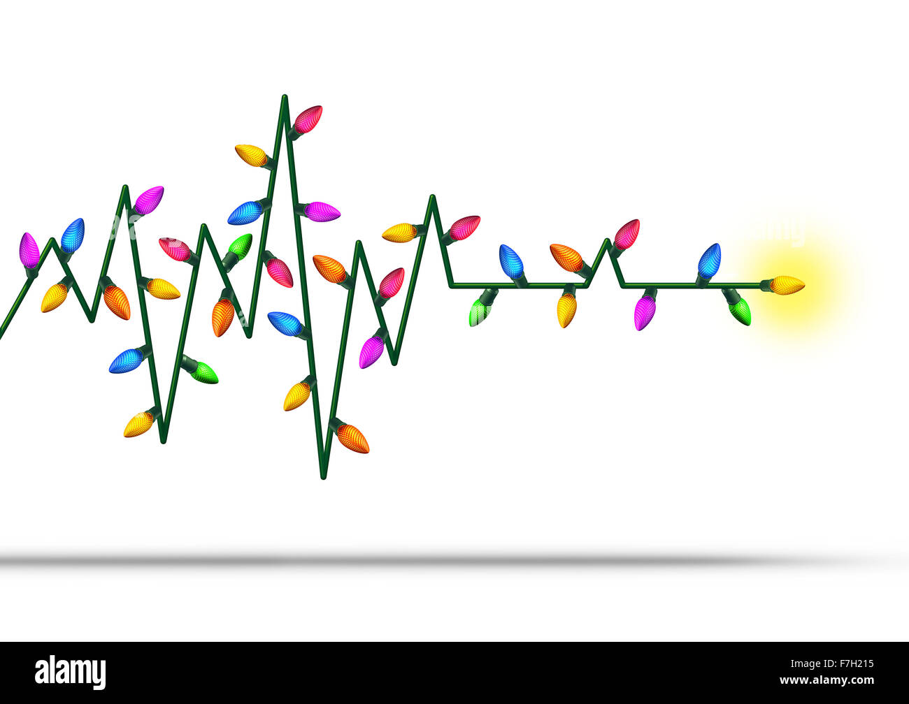 Maison de vacances concept de soins de santé comme un électrocardiogramme ou ECG life line faite avec lumières décoration de Noël comme un symbole pour la saison d'hiver la médecine dans la nouvelle année ou à l'hôpital la surveillance du patient. Banque D'Images