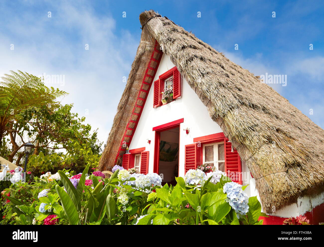 Accueil traditionnel palheiros - village de Santana, l'île de Madère, Portugal Banque D'Images