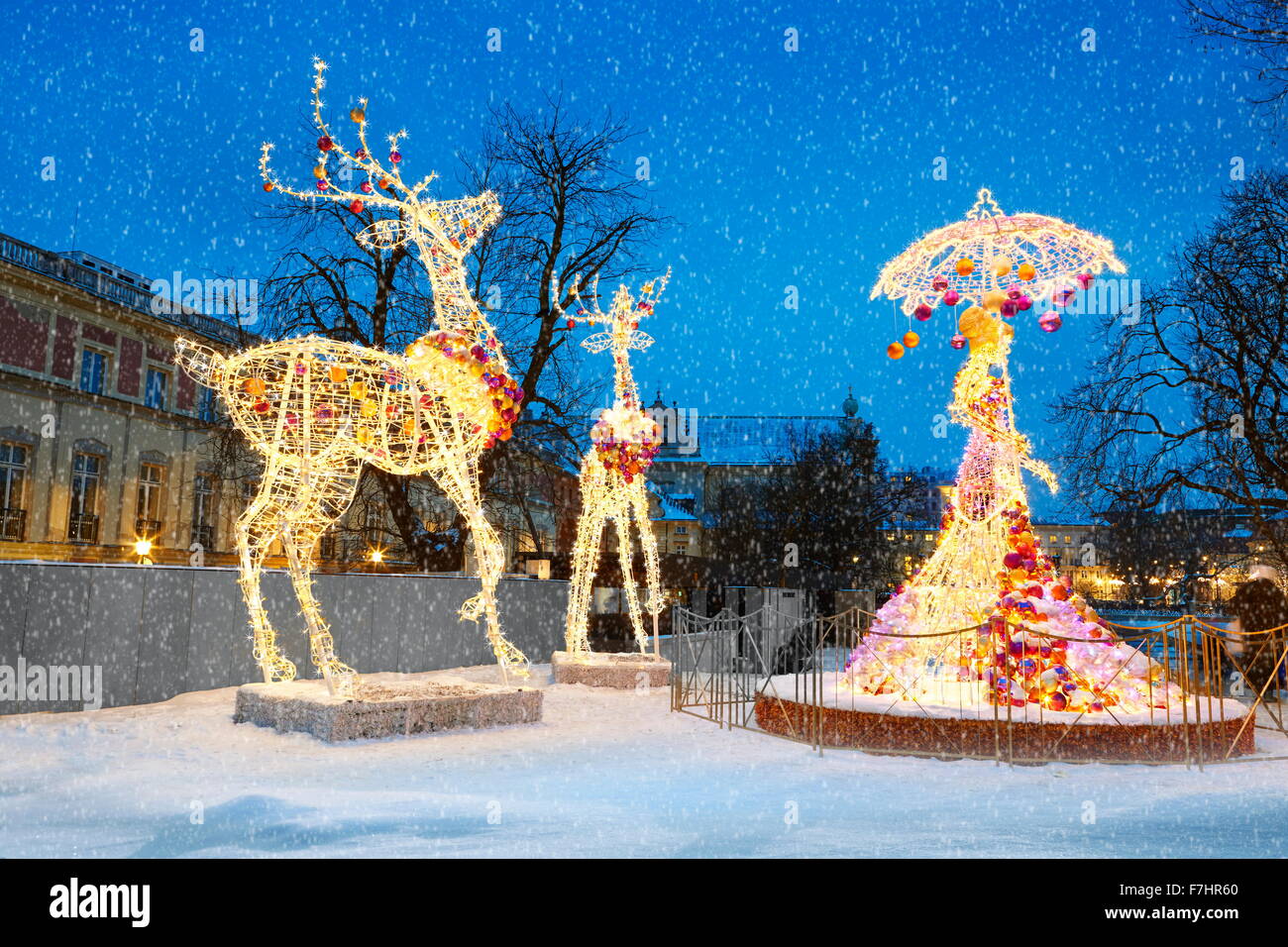 Décoration de Noël de plein air en hiver, Varsovie, Pologne Banque D'Images