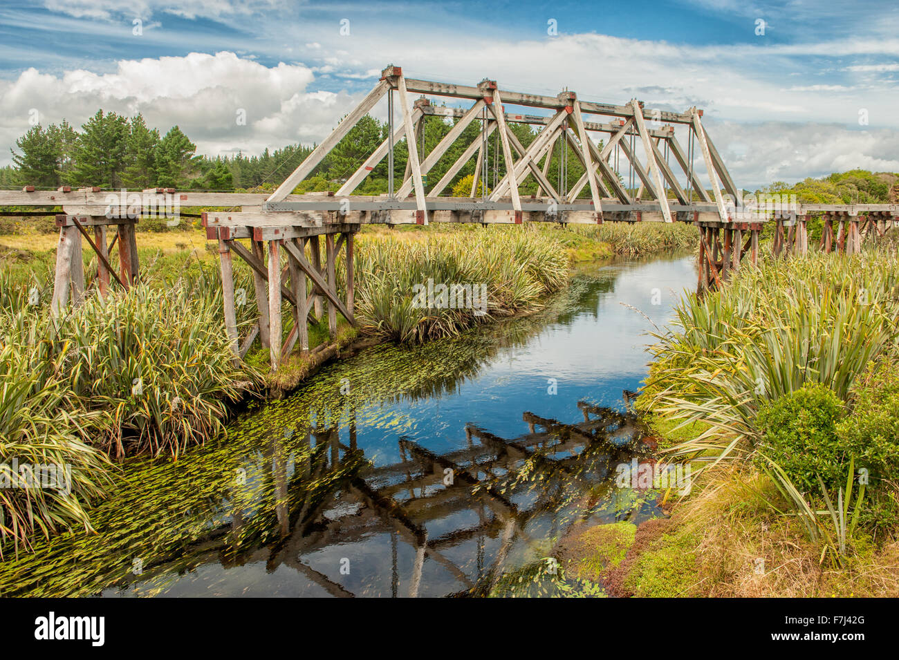 Vieux pont de chemin de fer sur la côte ouest de l'île du Sud, Nouvelle-Zélande Banque D'Images